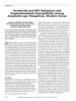 Pyrethroid and DDT Resistance and Organophosphate Susceptibility Among Anopheles Spp