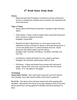 6Th Grade Dance Study Guide