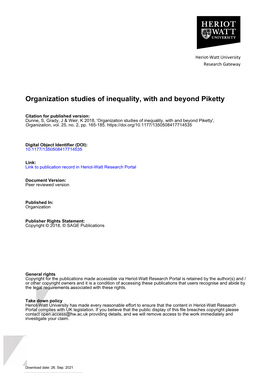 Organization Studies of Inequality, with and Beyond Piketty