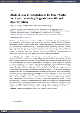 Inbreeding Purge of Canine Hip and Elbow Dysplasia