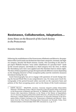 Resistance, Collaboration, Adaptation… Some Notes on the Research of the Czech Society in the Protectorate