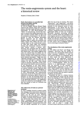 The Renin-Angiotensin System and the Heart: a Historical Review Heart: First Published As 10.1136/Hrt.76.3 Suppl 3.7 on 1 November 1996