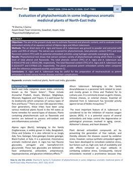 Evaluation of Phytochemicals in Some Indigenous Aromatic Medicinal Plants of North-East India