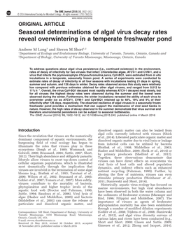 Seasonal Determinations of Algal Virus Decay Rates Reveal Overwintering in a Temperate Freshwater Pond