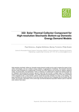 Solar Thermal Collector Component for High-Resolution Stochastic Bottom-Up Domestic Energy Demand Models