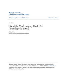 Rise of the Modern Army 1868-1894 [Encyclopedia Entry] Michael Wert Marquette University, Michael.Wert@Marquette.Edu