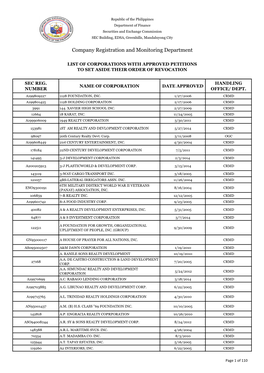 Company Registration and Monitoring Department