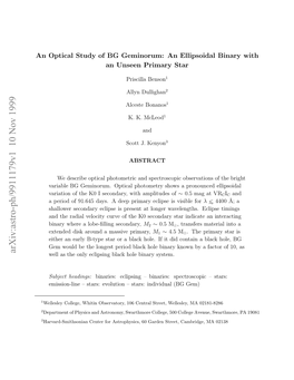 An Optical Study of BG Geminorum: an Ellipsoidal Binary with An