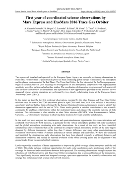First Year of Coordinated Science Observations by Mars Express and Exomars 2016 Trace Gas Orbiter