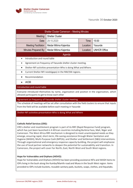 Shelter Cluster Cameroon – Meeting Minutes Meeting: Shelter Cluster