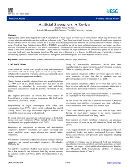 Artificial Sweeteners: a Review Kranthi Kumar Poshala School of Health and Life Sciences, Teesside University, England