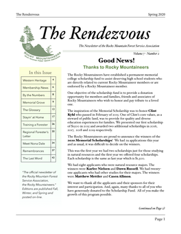 Spring 2020 the Rendezvous the Newsletter of the Rocky Mountain Forest Service Association