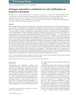 Nitrogen Deposition Contributes to Soil Acidification in Tropical Ecosystems