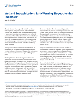Wetland Eutrophication: Early Warning Biogeochemical Indicators1 Alan L