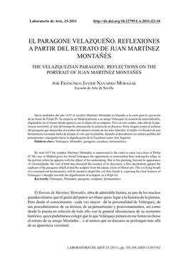 El Paragone Velazqueño. Reflexiones a Partir Del Retrato De Juan Martínez Montañés