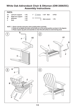 White Oak Adirondack Chair & Ottoman (OW-3006/DC) Assembly