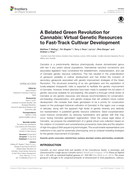 A Belated Green Revolution for Cannabis: Virtual Genetic Resources to Fast-Track Cultivar Development