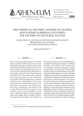 New Parties in the Party Systems of Central and Eastern European Countries: the Factors of Electoral Success