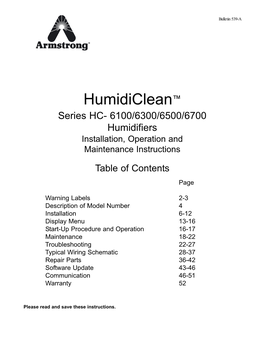 Armstrong HC-6100 Humidifier Owners Manual