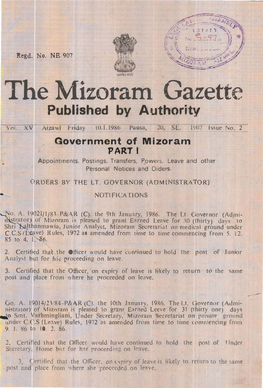 The Mizoram Gazette Published by Authority