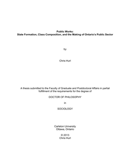 Public Works: State Formation, Class Composition, and the Making of Ontario’S Public Sector