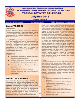 TEQIP-II ACTIVITY CALENDAR July-Dec 2013 Volume I, Issue 2
