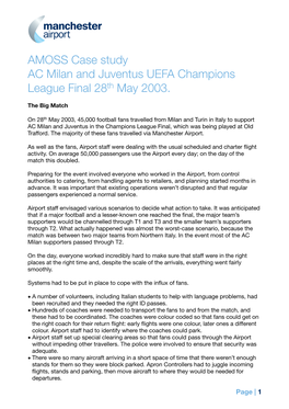 AMOSS Case Study AC Milan and Juventus UEFA Champions League Final 28Th May 2003