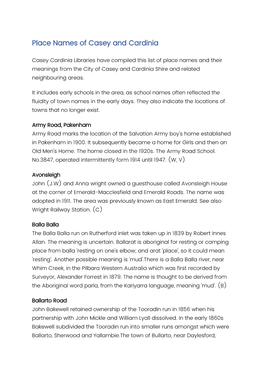 Place Names of Casey and Cardinia