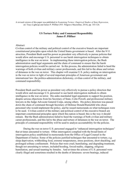 1 1 US Torture Policy and Command Responsibility James P. Pfiffner Abstract: Civilian Control of the Military and Political Cont