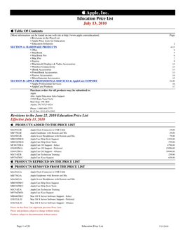 Apple, Inc. Education Price List July 13, 2010