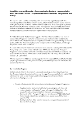 Proposals for West Berkshire Council. Proposed Wards for Tilehurst, Pangbourne and Purley