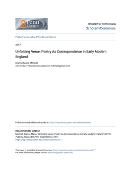 Poetry As Correspondence in Early Modern England