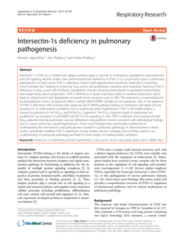 Intersectin-1S Deficiency in Pulmonary Pathogenesis Niranjan Jeganathan1*, Dan Predescu2 and Sanda Predescu3