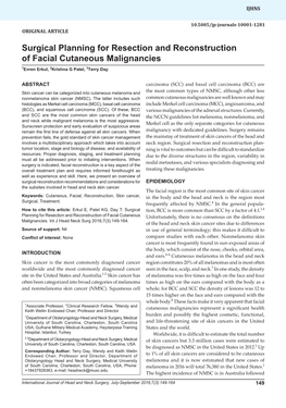 Surgical Planning for Resection and Reconstruction of Facial Cutaneous Malignancies 1Evren Erkul, 2Krishna G Patel, 3Terry Day