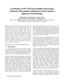 Evaluation of the SVM Based Multi-Fonts Kanji Character Recognition Method for Early-Modern Japanese Printed Books