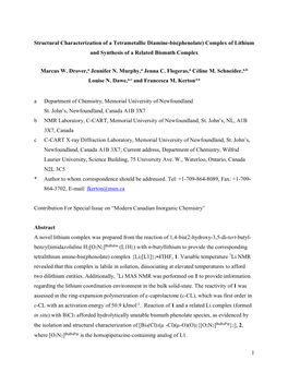 1 Structural Characterization of a Tetrametallic Diamine-Bis(Phenolate) Complex of Lithium and Synthesis of a Related Bismuth Co