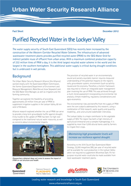 Purified Recycled Water in the Lockyer Valley