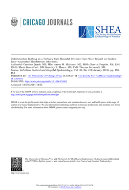 Chlorhexidine Bathing in a Tertiary Care Neonatal Intensive Care Unit