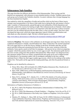 Ichneumon Sub-Families This Page Describes the Different Sub-Families of the Ichneumonidae