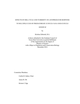 Effects of Diel Cycle and Turbidity on Antipredator Response