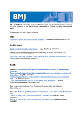 BMJ in the News Is a Weekly Digest of BMJ Stories, Plus Any Other News