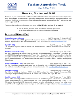 Teachers Appreciation Week May 3 - May 7, 2021