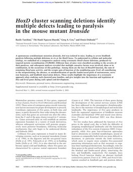 Hoxd Cluster Scanning Deletions Identify Multiple Defects Leading to Paralysis in the Mouse Mutant Ironside