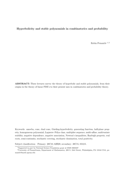 Hyperbolicity and Stable Polynomials in Combinatorics and Probability