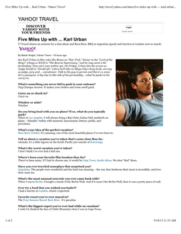 Five Miles up with ... Karl Urban - Yahoo! Travel