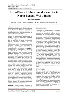 Intra-District Educational Scenarios in North Bengal, W.B., India Jayatra Mandal Part-Time Lecturer, Dept