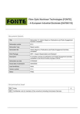 Fibre Optic Nonlinear Technologies [FONTE] - a European Industrial Doctorate [GA766115]