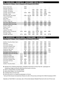 DUNSFOLD - HASCOMBE (White Horse) Mondays to Fridays: from 5 August to 29 August 2019 ONLY