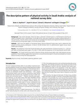 The Descriptive Pattern of Physical Activity in Saudi Arabia: Analysis Of