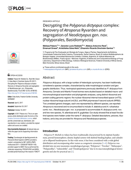 Decrypting the Polyporus Dictyopus Complex: Recovery of Atroporus Ryvarden and Segregation of Neodictyopus Gen